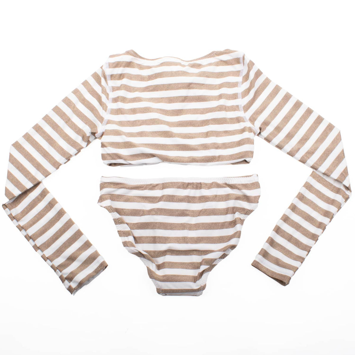 Gold Stripe Lace Up Cropped Rashguard Swim Set