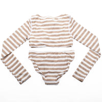 Gold Stripe Lace Up Cropped Rashguard Swim Set