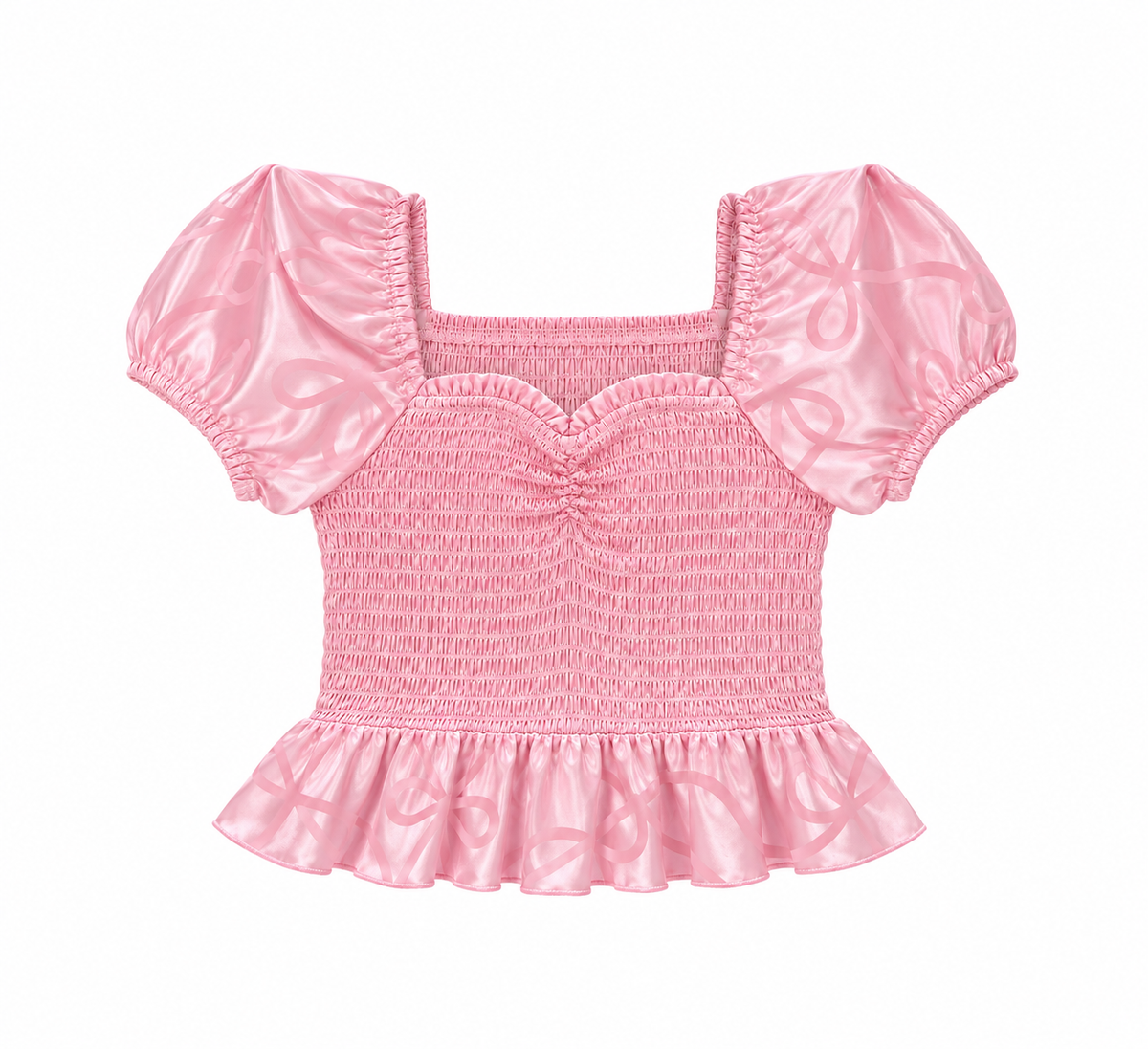 Tween Melinda Top-Baby Pink Bow Jacquard
