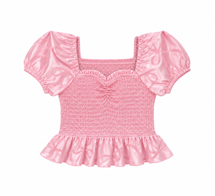 Tween Melinda Top-Baby Pink Bow Jacquard