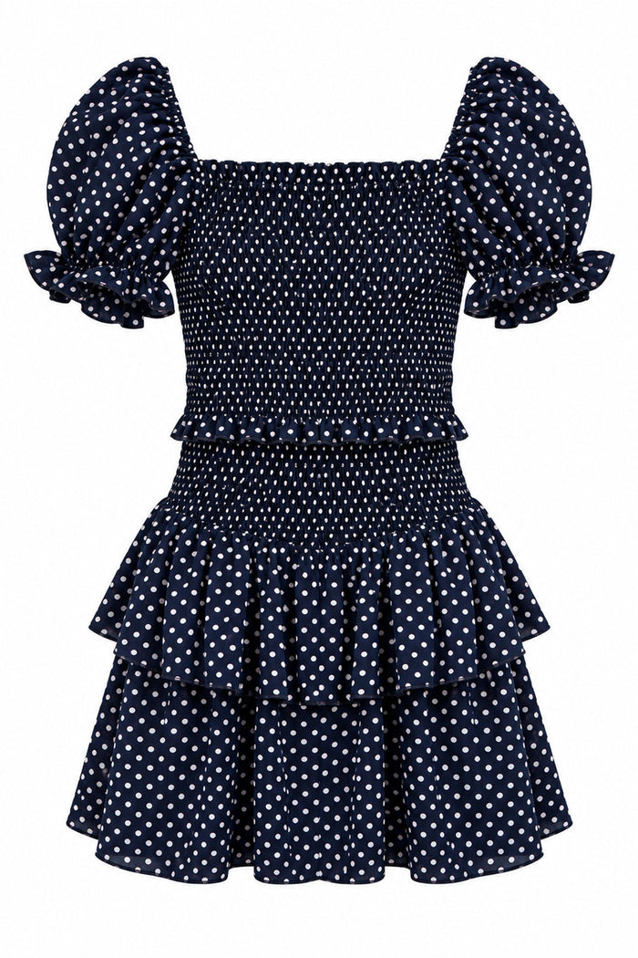 Tween Lainey Dress-Evening Blue And Baby Pink Polka Dot
