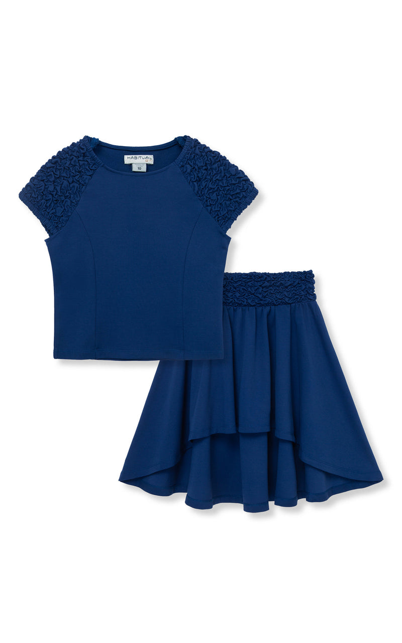 Navy High-Low Skirt Set