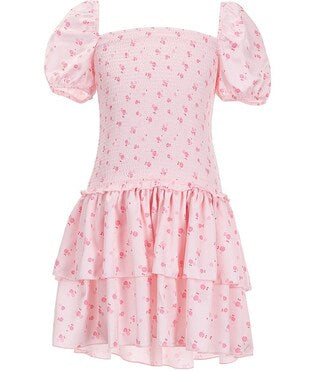 Theme Lexi Satin Dress in pink floral at Scraps Of Magic Tween Boutique 