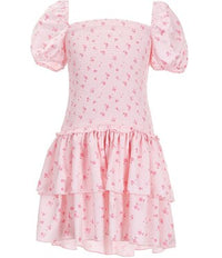 Theme Lexi Satin Dress in pink floral at Scraps Of Magic Tween Boutique 