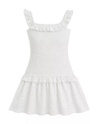White dress with eyelet embroidery perfect for graduation. 