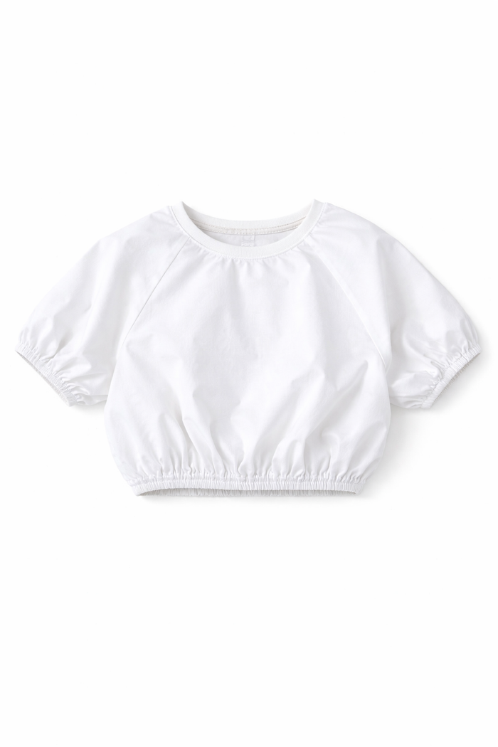 Tenly White Poplin Raglan Bubble Crop Top