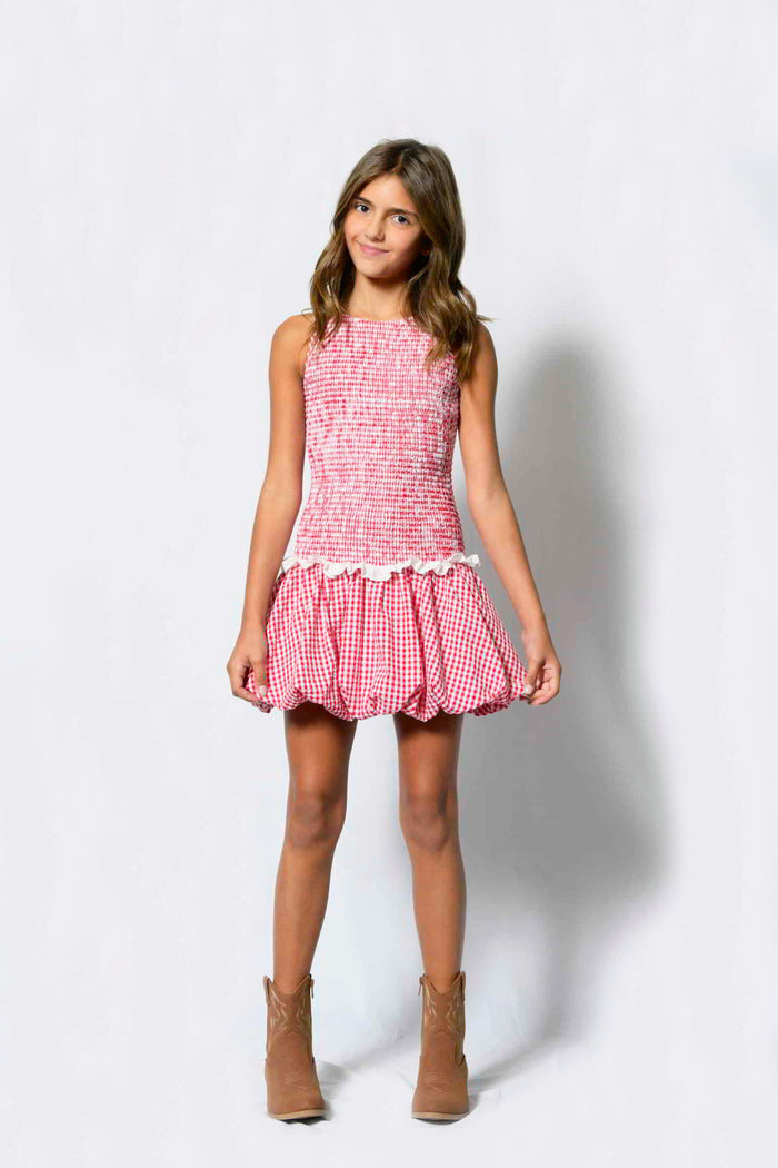 Tween Girls Joslyn Dress-Red Gingham