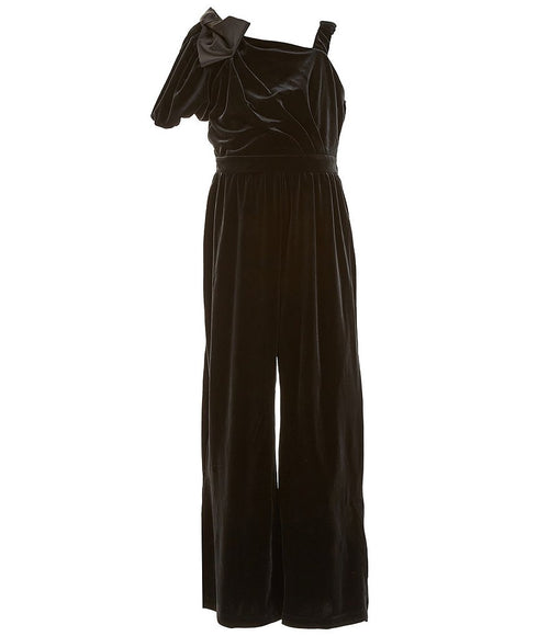 Velour Jumpsuit With Satin Bow