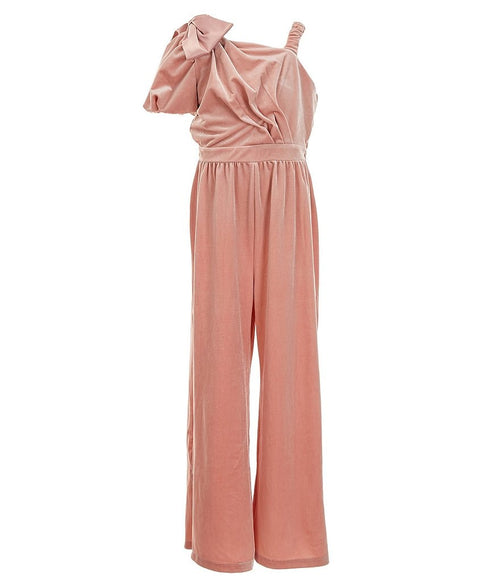 Velour Jumpsuit With Satin Bow