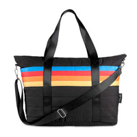 Black Puffer Tote Bag Retro Stripe