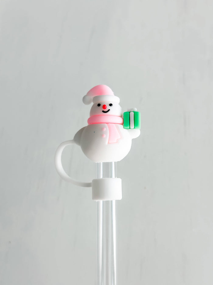 Pink Snowman Straw Topper