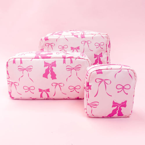 Pink Bows Nylon Cosmetic Zipper Bag