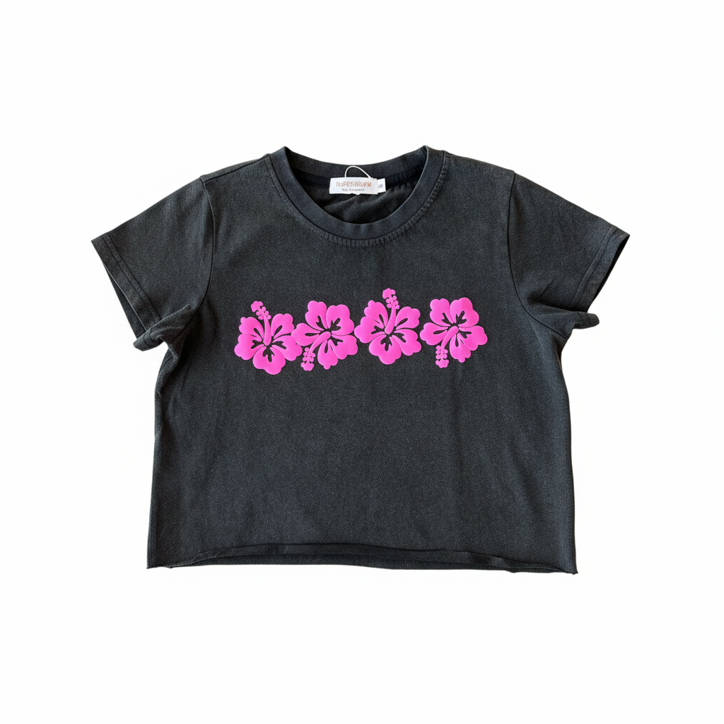 Black hibiscus tee - catalog image