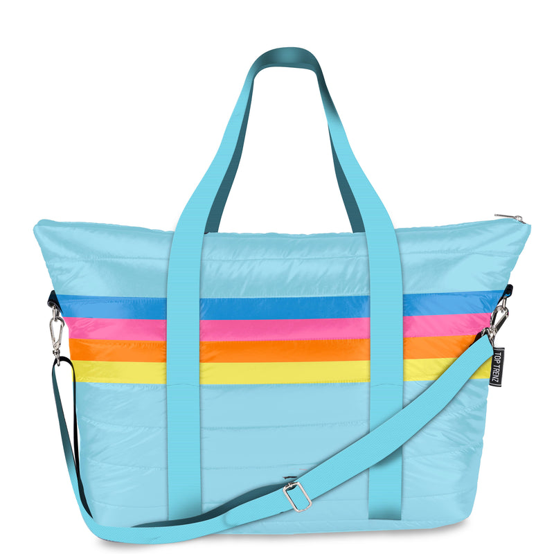Blue Puffer Tote Bag Retro Stripe