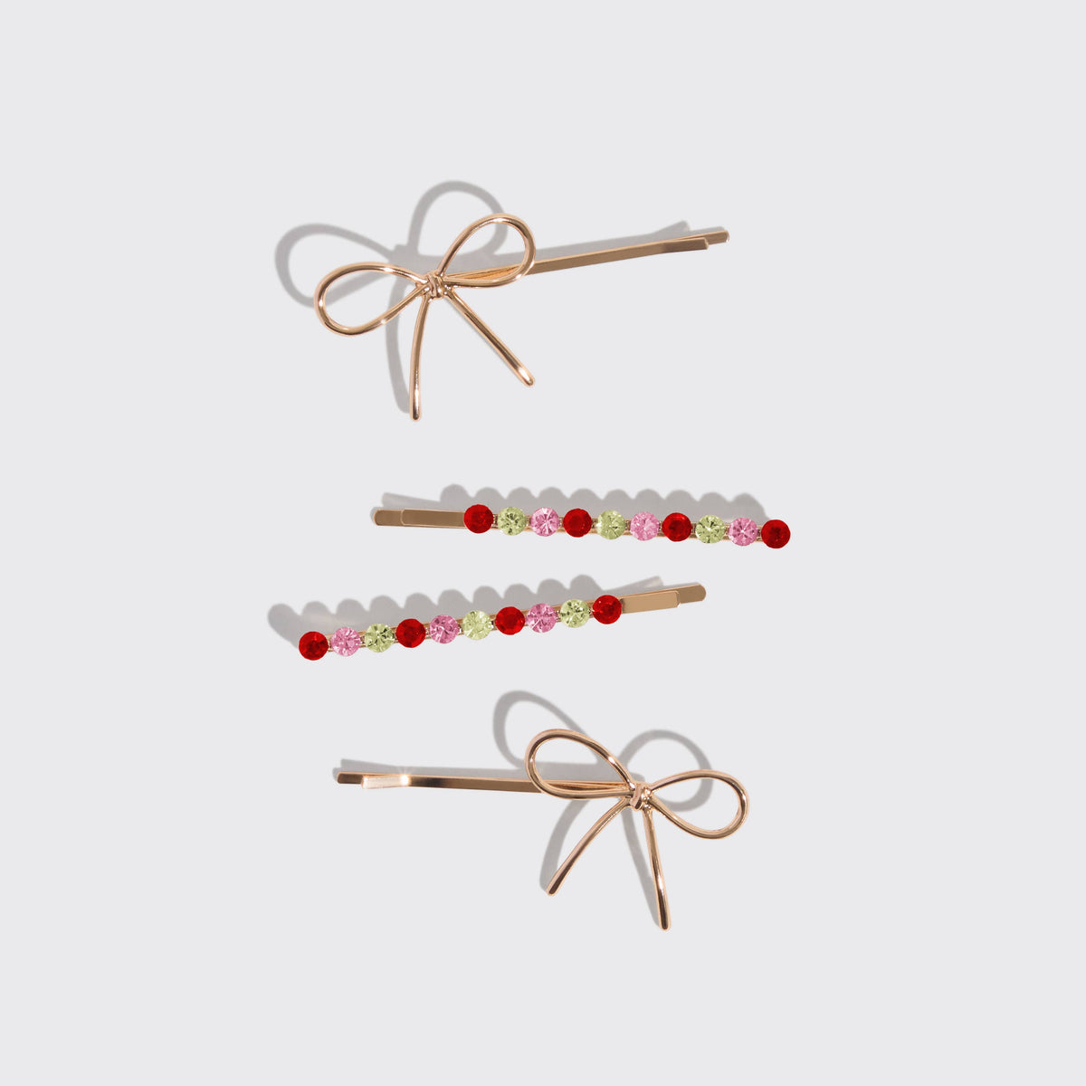 Holiday Gemstone and Bow Bobby Pins