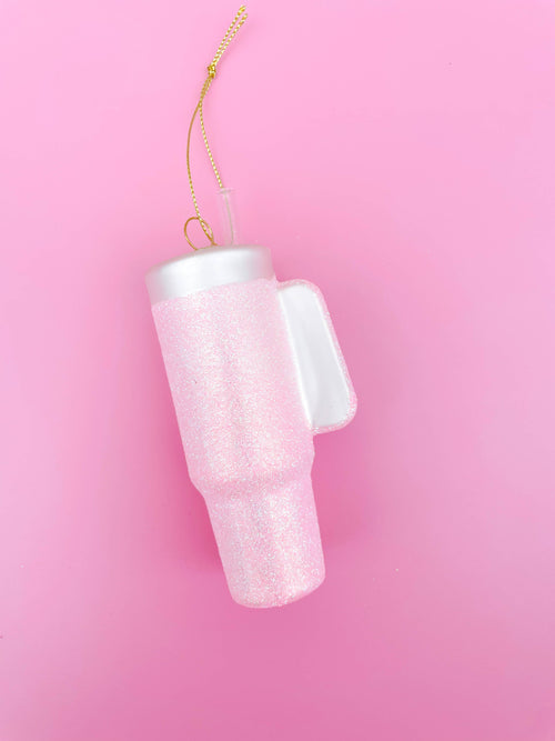 Pink Glittered Tumbler Christmas Ornament