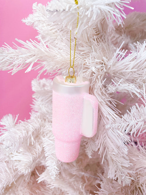 Pink Glittered Tumbler Christmas Ornament