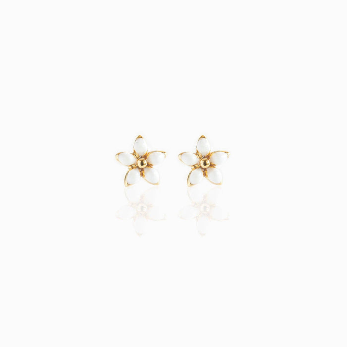 White Enamel Flower Studs