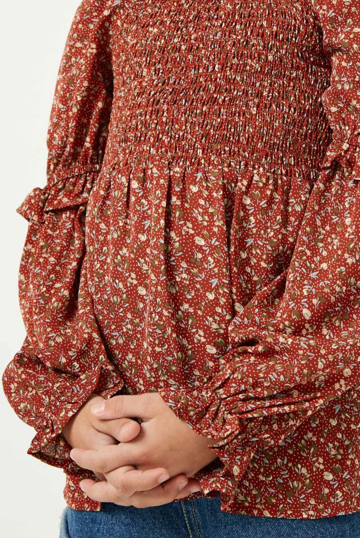 Square Neck Ruffle Sleeve Smocked Top