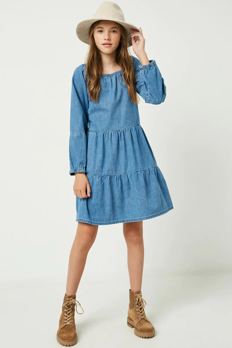 Chambray Tiered Dress