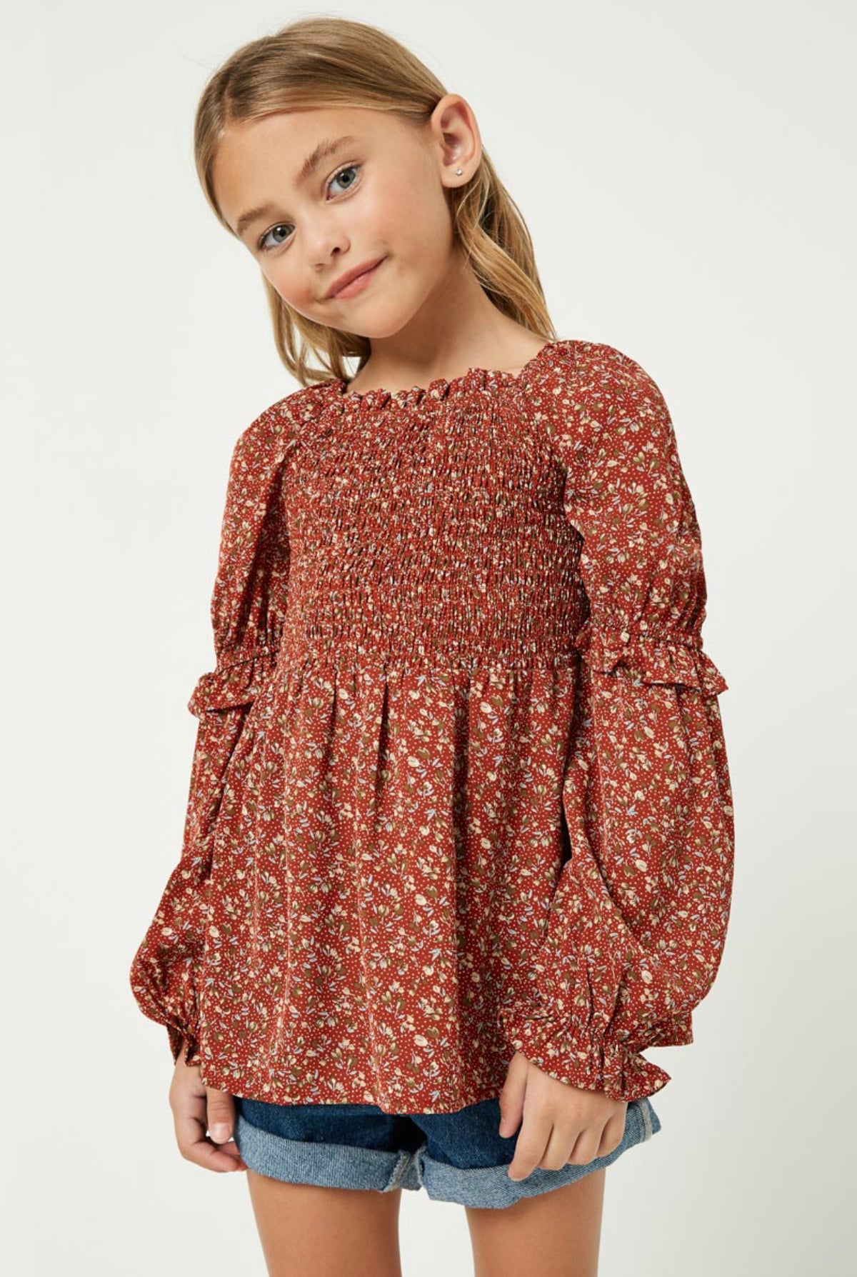 Square Neck Ruffle Sleeve Smocked Top
