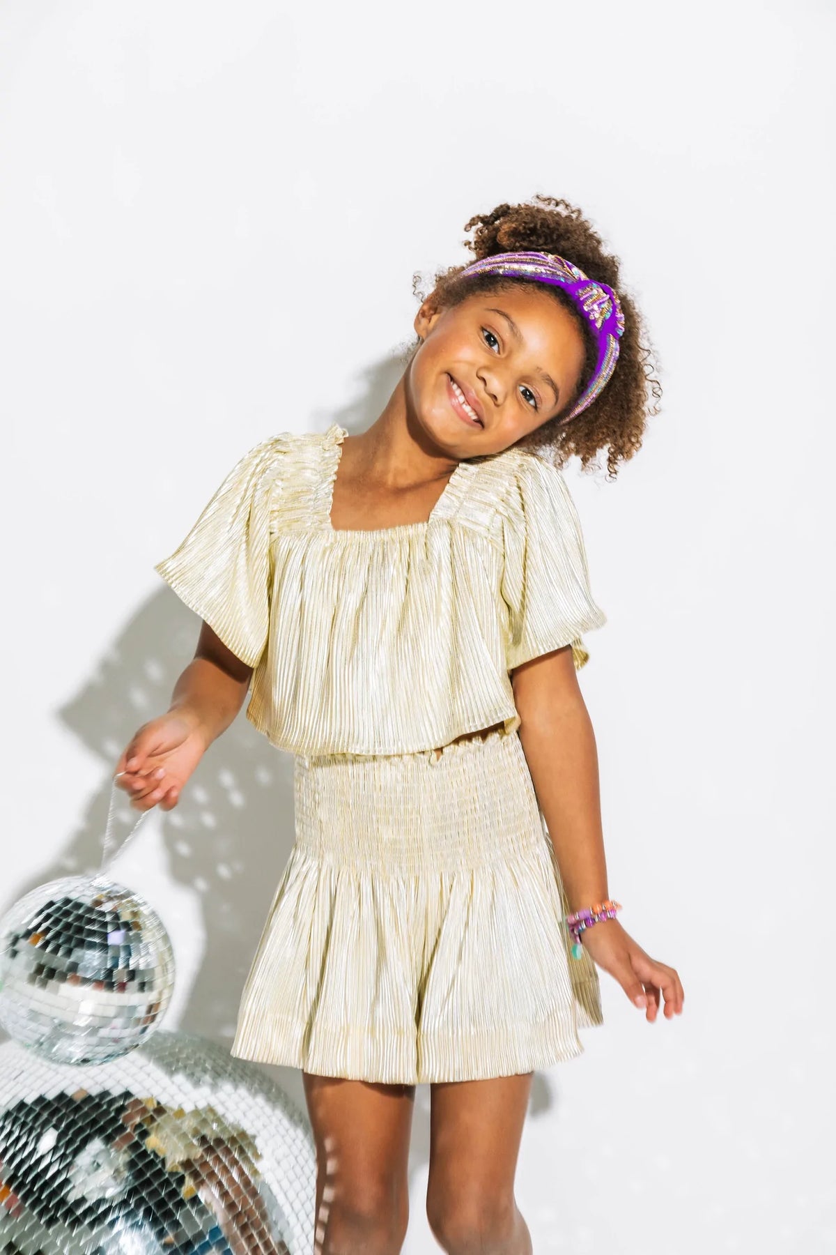 Yellow/Silver Ribbed Flutter Top