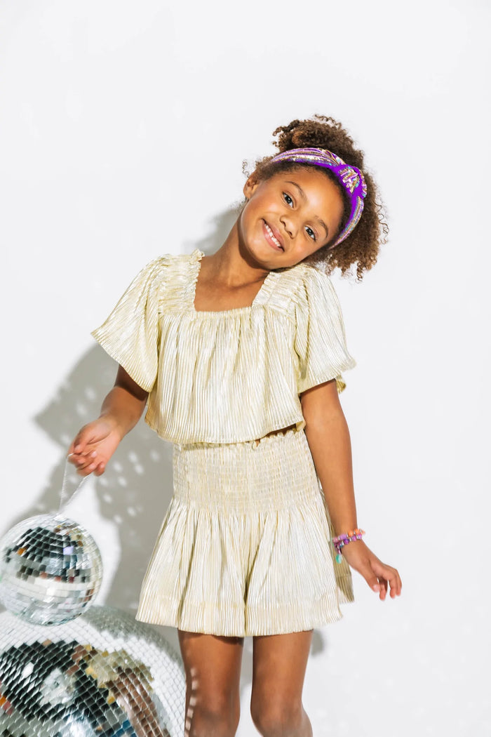 Yellow/Silver Ribbed Flutter Top