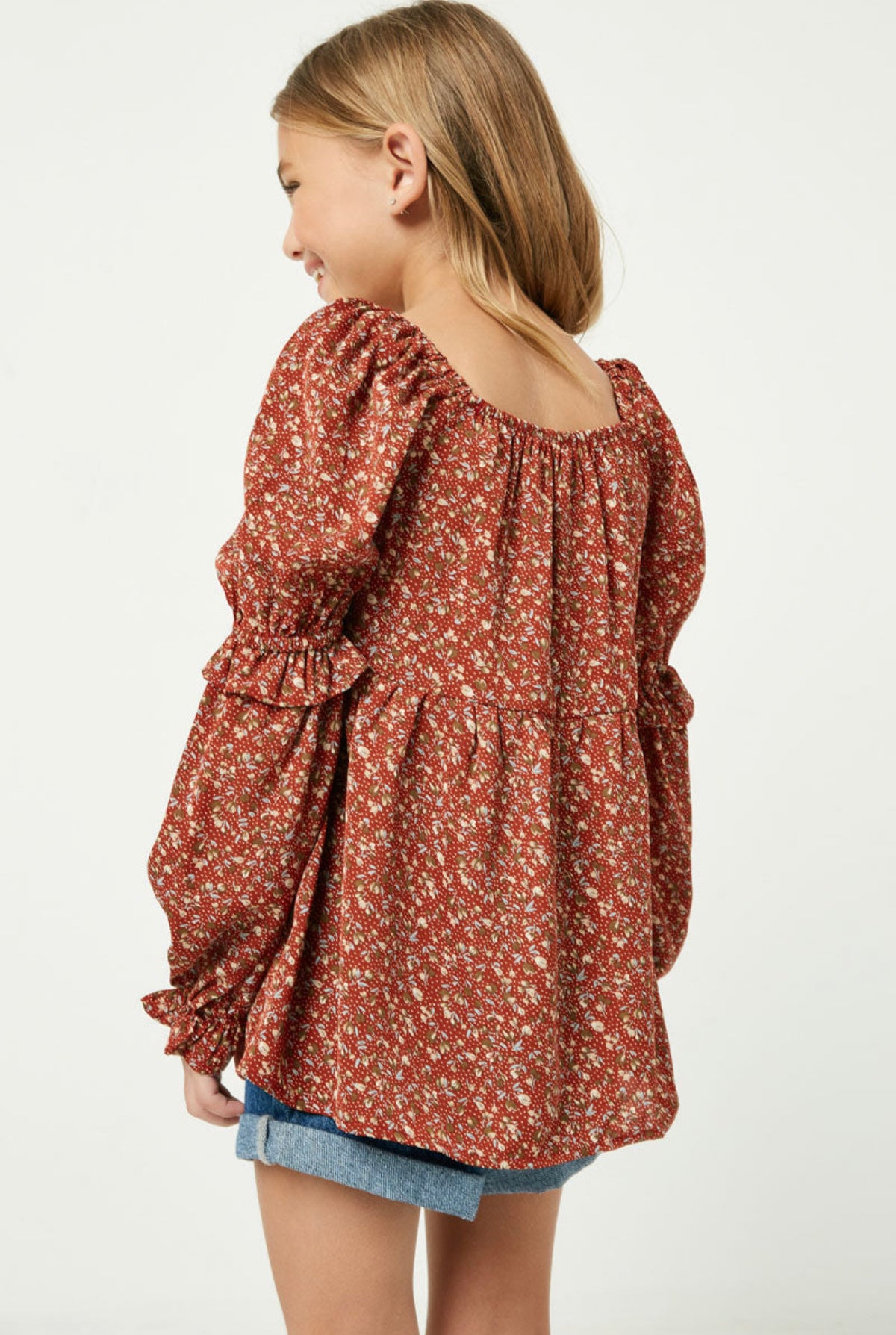 Square Neck Ruffle Sleeve Smocked Top