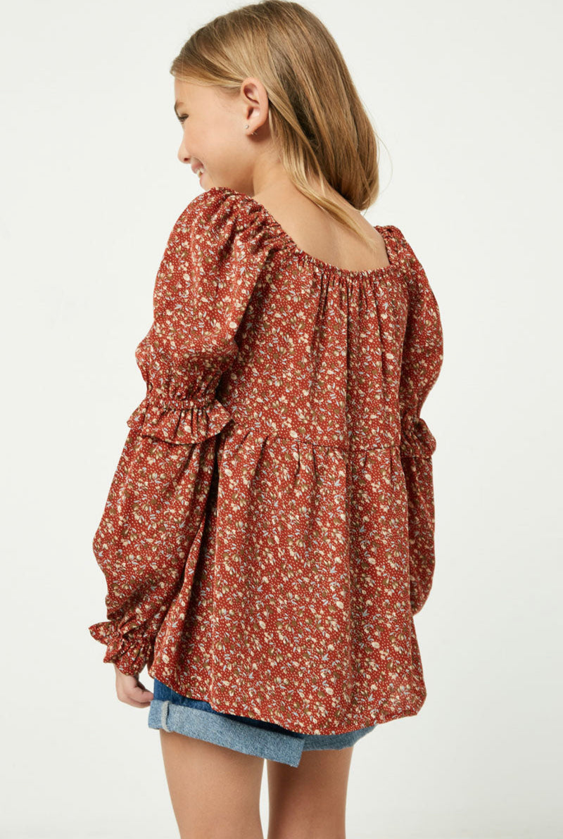 Square Neck Ruffle Sleeve Smocked Top